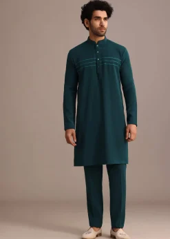 Green Hand Embroidered Indo Western Suit