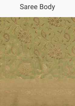 Green Handloom Banarasi Saree In Uppada Silk With Floral Jaal Weave And Unstitched Blouse