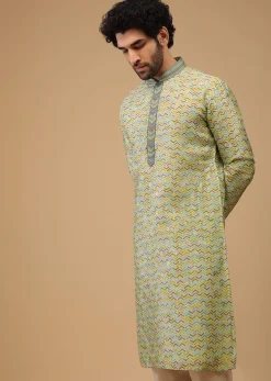 Green Handwoven Silk Printed Kurta Set