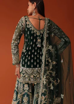 Green Heavily Embroidered Bridal Sharara Suit Set In Velvet