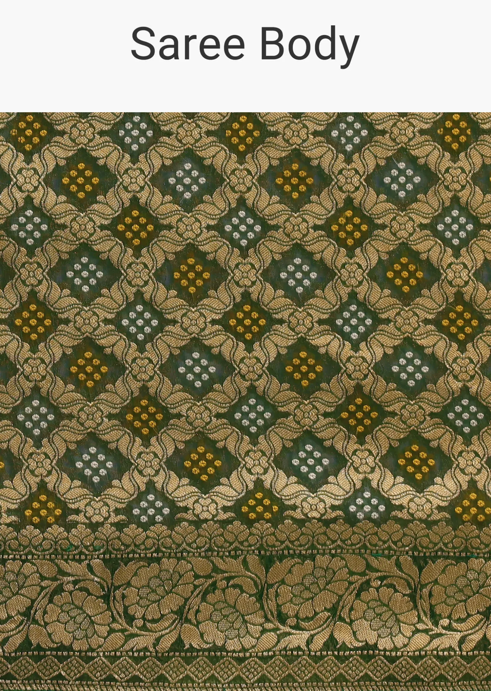 Green Khaddi Georgette Bandhani Saree With Zari Jaal Motif Weave