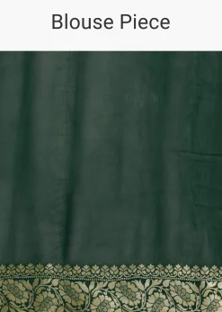 Green Khaddi Georgette Bandhani Saree With Zari Jaal Motif Weave