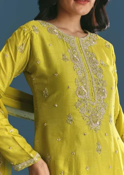 Green Kurta Palazzo Set With Sequins Embroidery