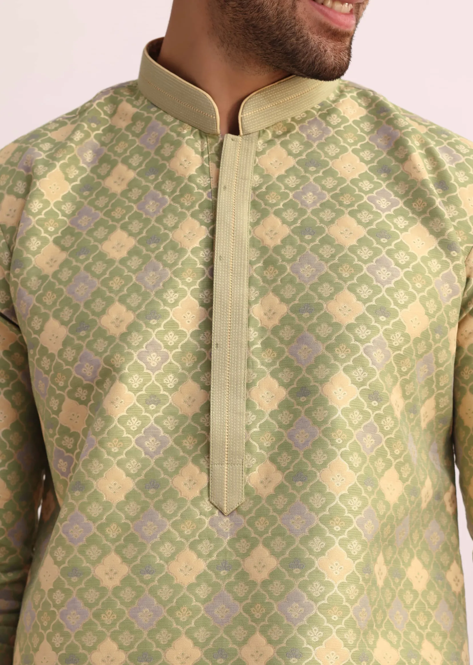 Green Kurta Set With Foil Print