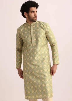 Green Kurta Set With Foil Print