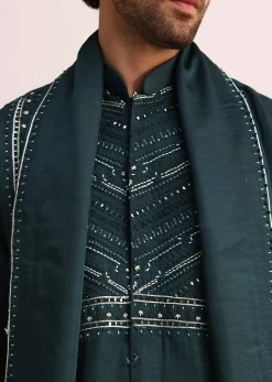 Green Mirror Embellished Kurta Set With Dupatta