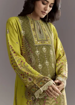 Green Muslin Floral And Bandhani Printed Asymmetrical Cut Kurta Dhoti