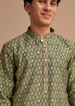 Green Muslin Mughal Printed Kurta Set