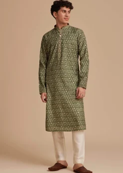 Green Muslin Mughal Printed Kurta Set