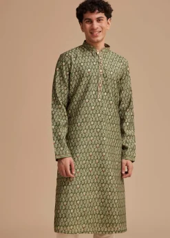 Green Muslin Mughal Printed Kurta Set