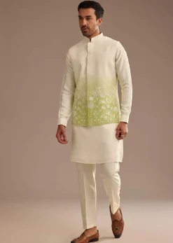 Green Ombre Kurta Jacket Set with Resham Work