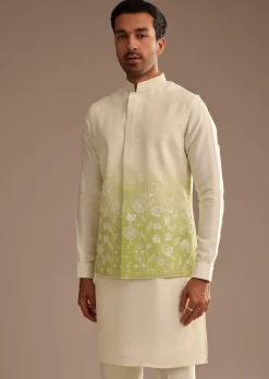 Green Ombre Kurta Jacket Set with Resham Work