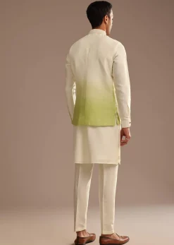 Green Ombre Kurta Jacket Set with Resham Work