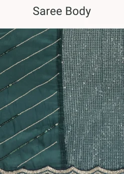 Green Ombre Saree With Sequins And Scallop Embroidery
