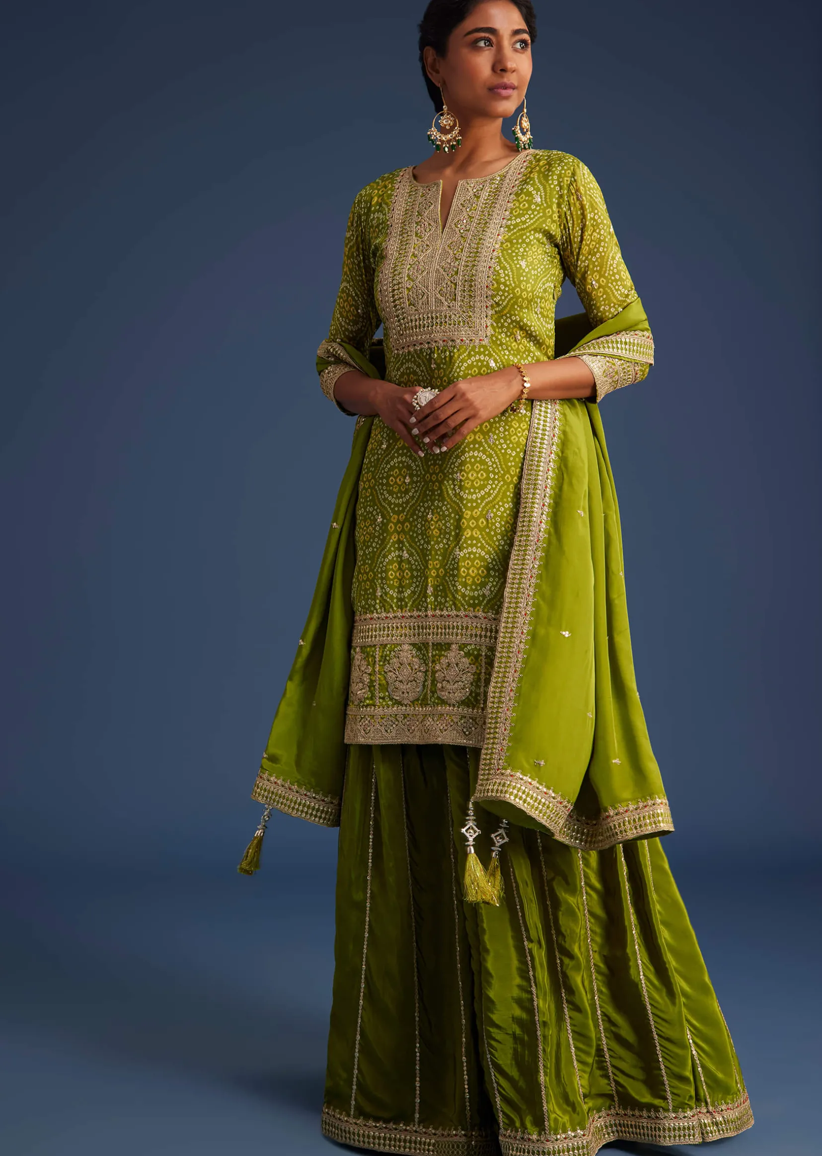 Green Organza Bandhani Print Palazzo Set