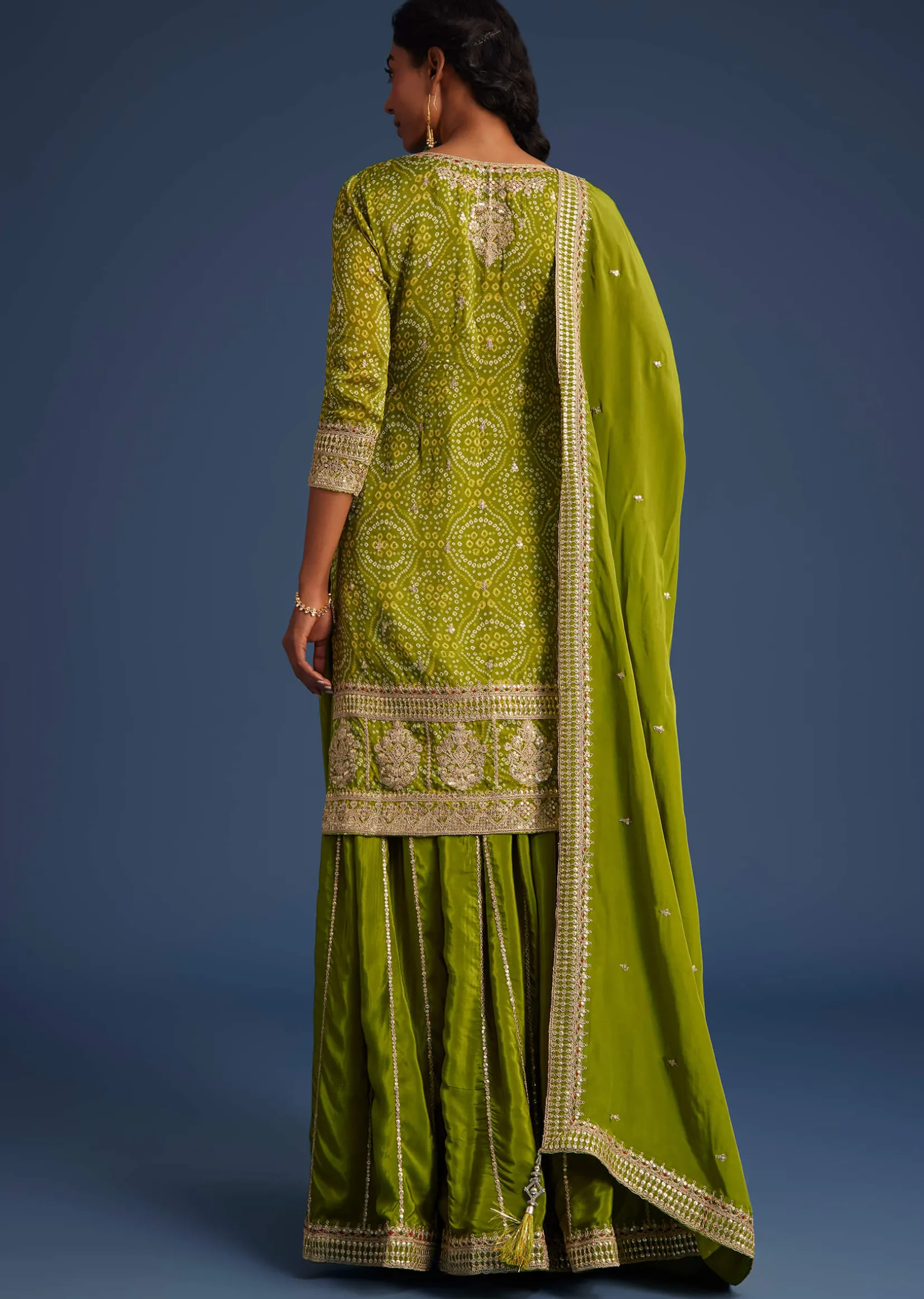 Green Organza Bandhani Print Palazzo Set
