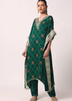 Green Pant Set With Gota Embroidered Kaftan Kurta