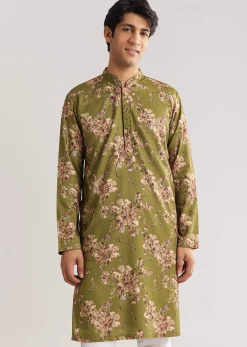 Green Pashmina Kurta Set With Sequin And Beaded Embroidery
