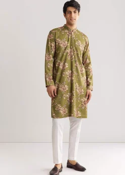 Green Pashmina Kurta Set With Sequin And Beaded Embroidery