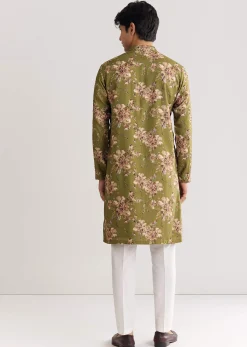 Green Pashmina Kurta Set With Sequin And Beaded Embroidery