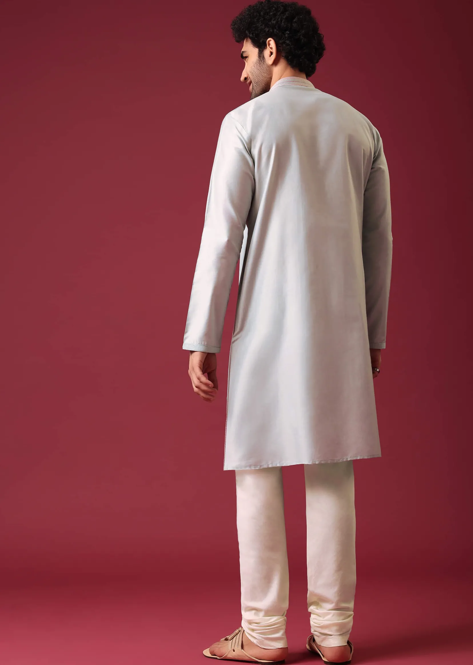 Green Pintuck Colorblock Kurta Set in Silk