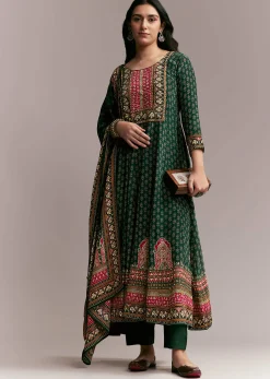 Green Printed Anarkali Set