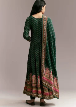 Green Printed Anarkali Set