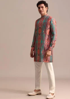 Green Printed Kurta For Men