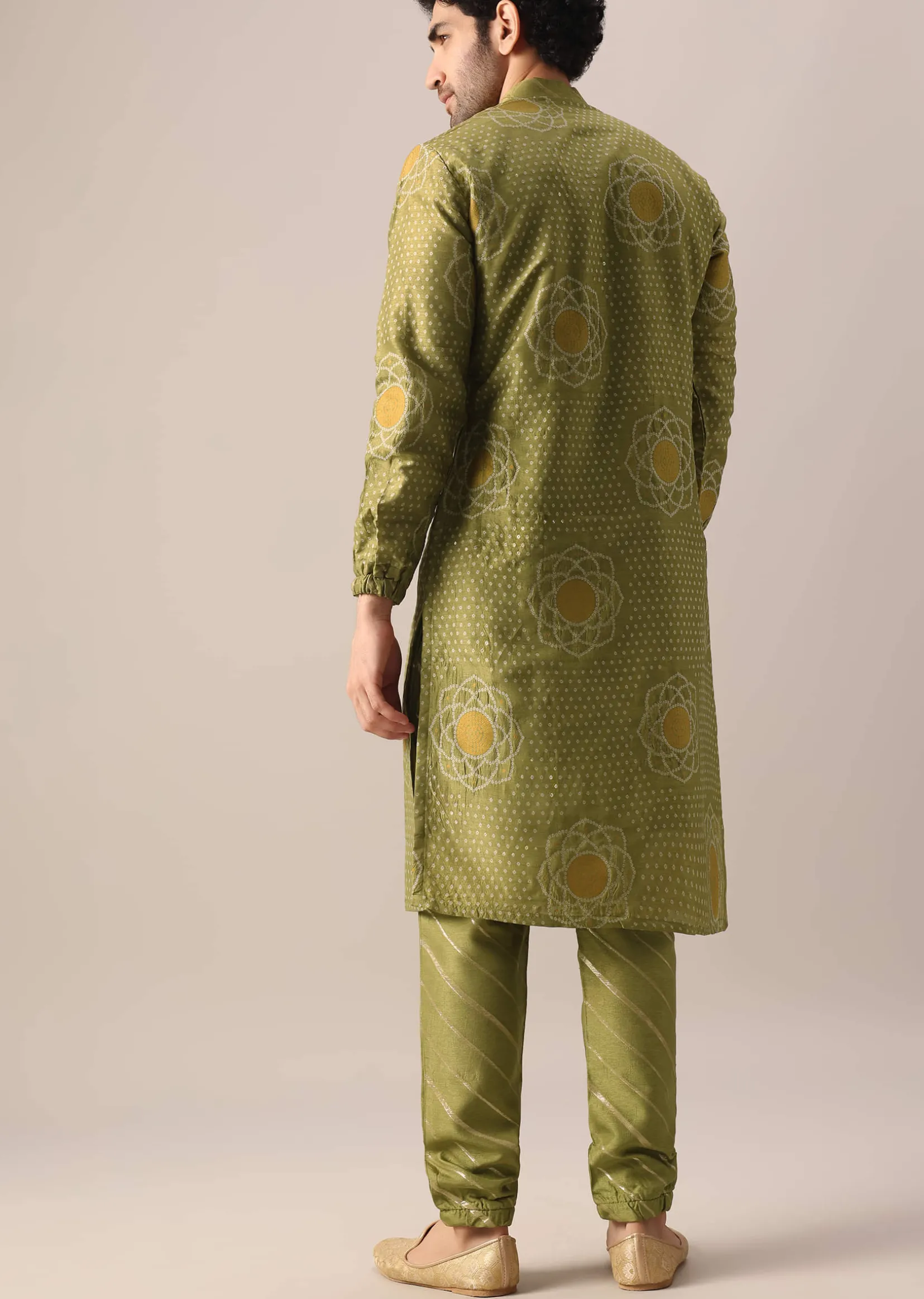Green Printed Kurta Set In Brocade