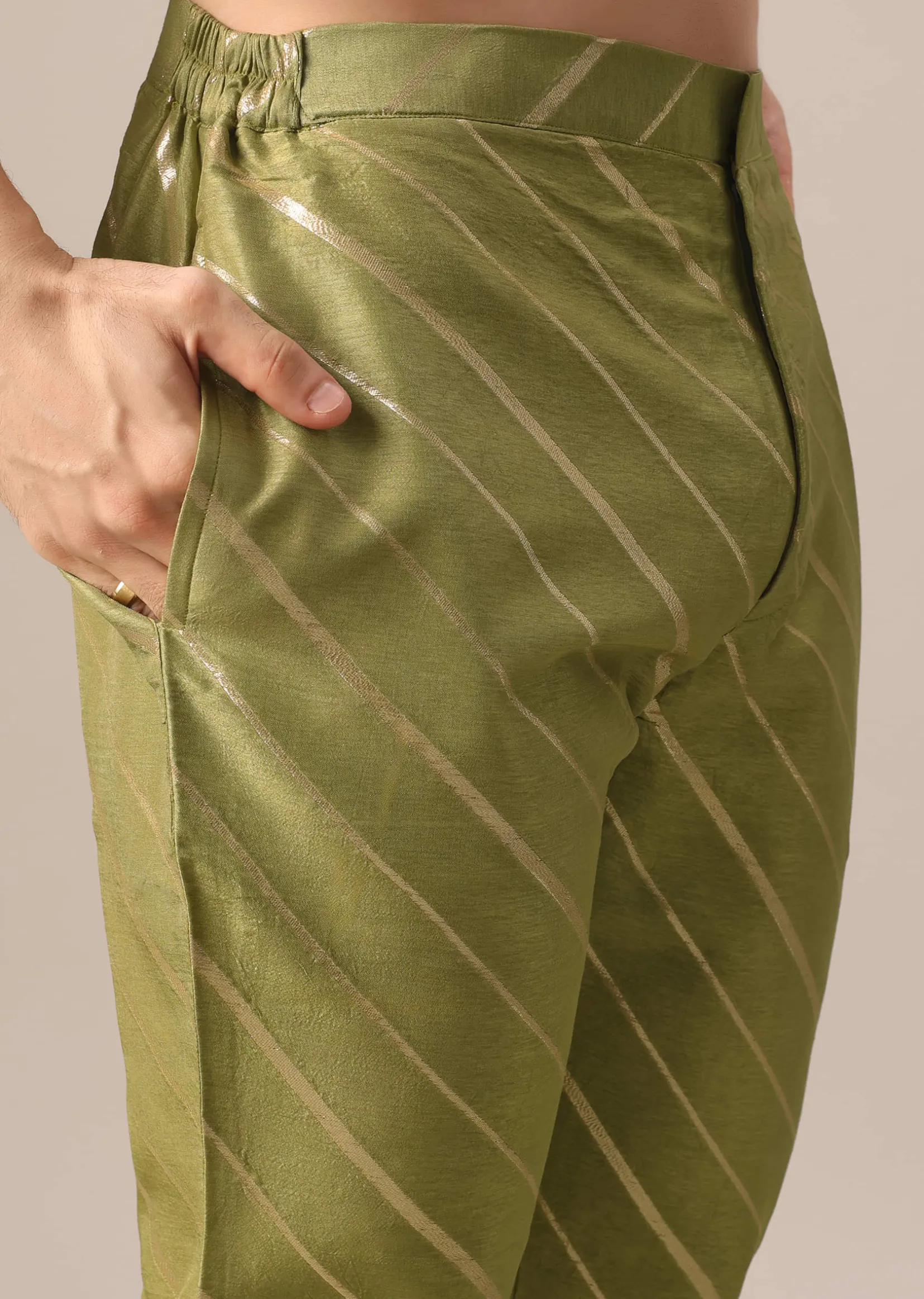Green Printed Kurta Set In Brocade
