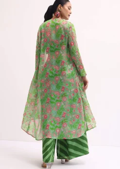 Green Printed Palazzo Set With Jacket