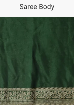 Green Saree In Silk With Woven Bandhani Detail And Unstitched Blouse Piece