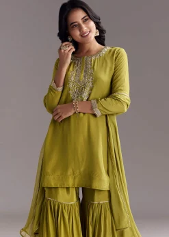 Green Sharara Set With Zardosi And Sequins Work