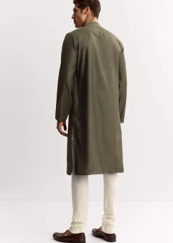 Green Silk Kurta Set With Resham And Embroidery