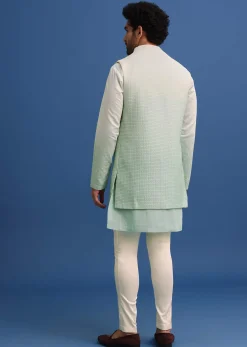 Green Silk Ombre Zardosi Kurta Jacket Set