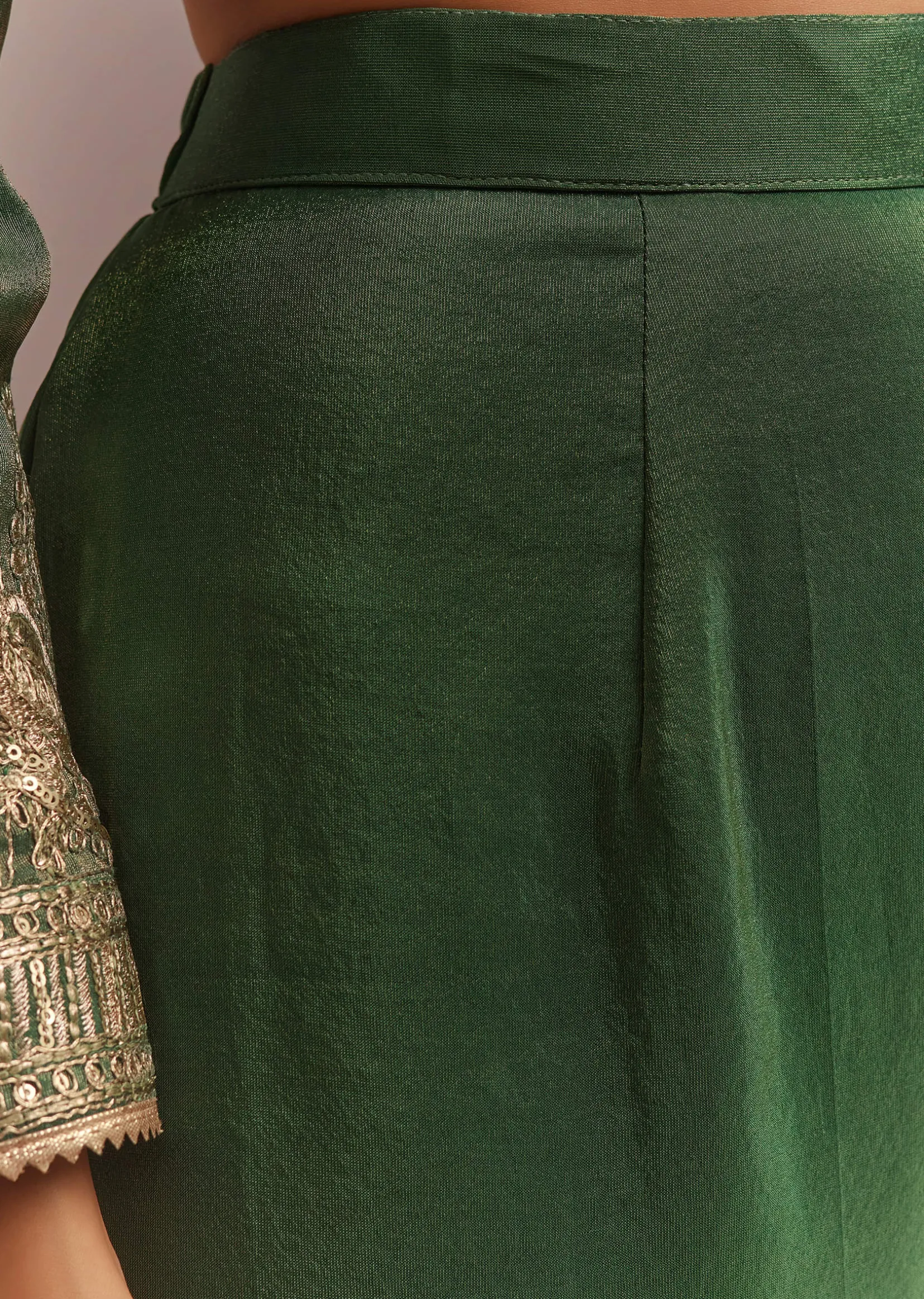 Green Tissue Embroidered Anarkali Pant With Organza Dupatta