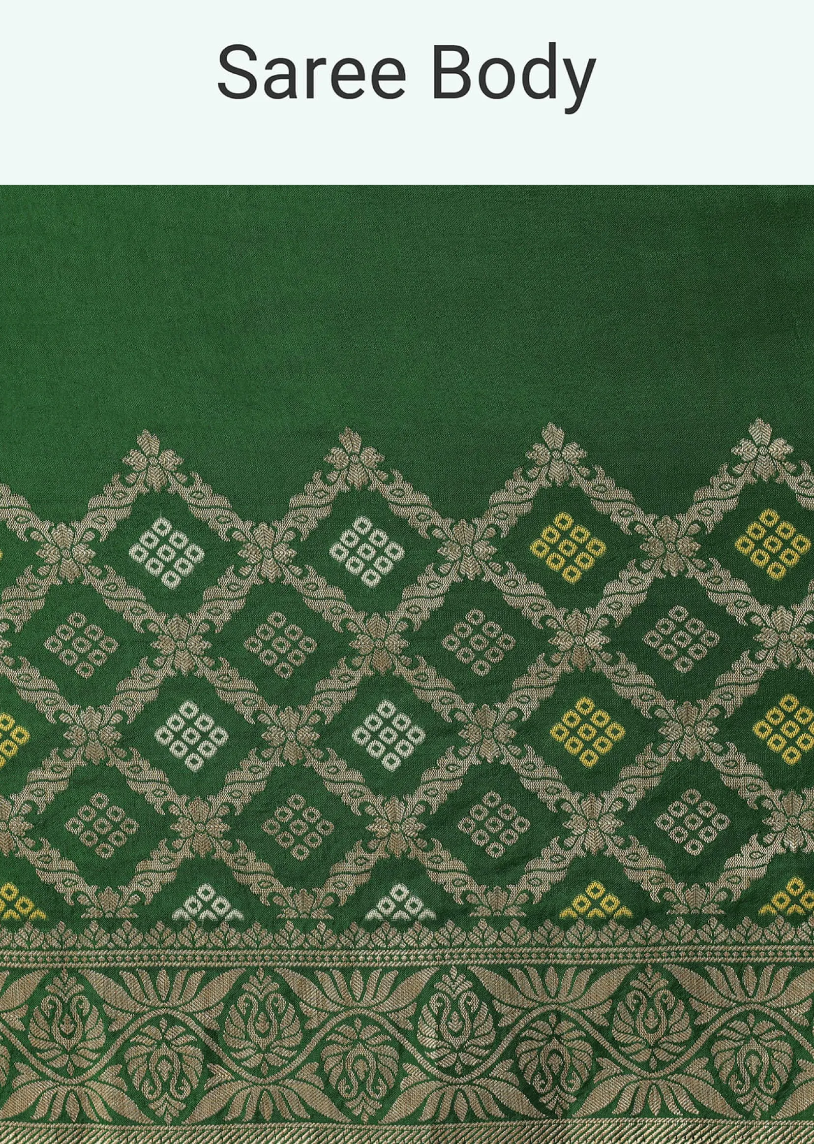 Green Woven Silk Saree With Bandhani Detail And Unstitched Blouse Piece