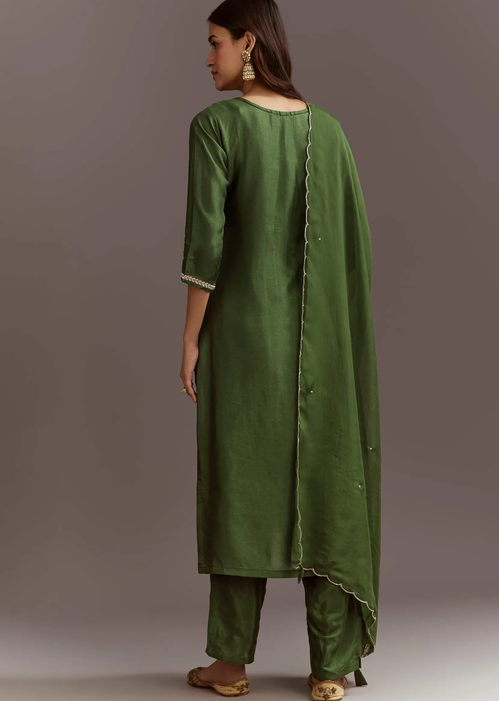 Green Zardosi Dola Silk Kurta Set With Cut Dana Organza Dupatta