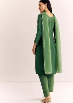 Green Zardosi Work Dola Silk Kurta Dupatta Suit