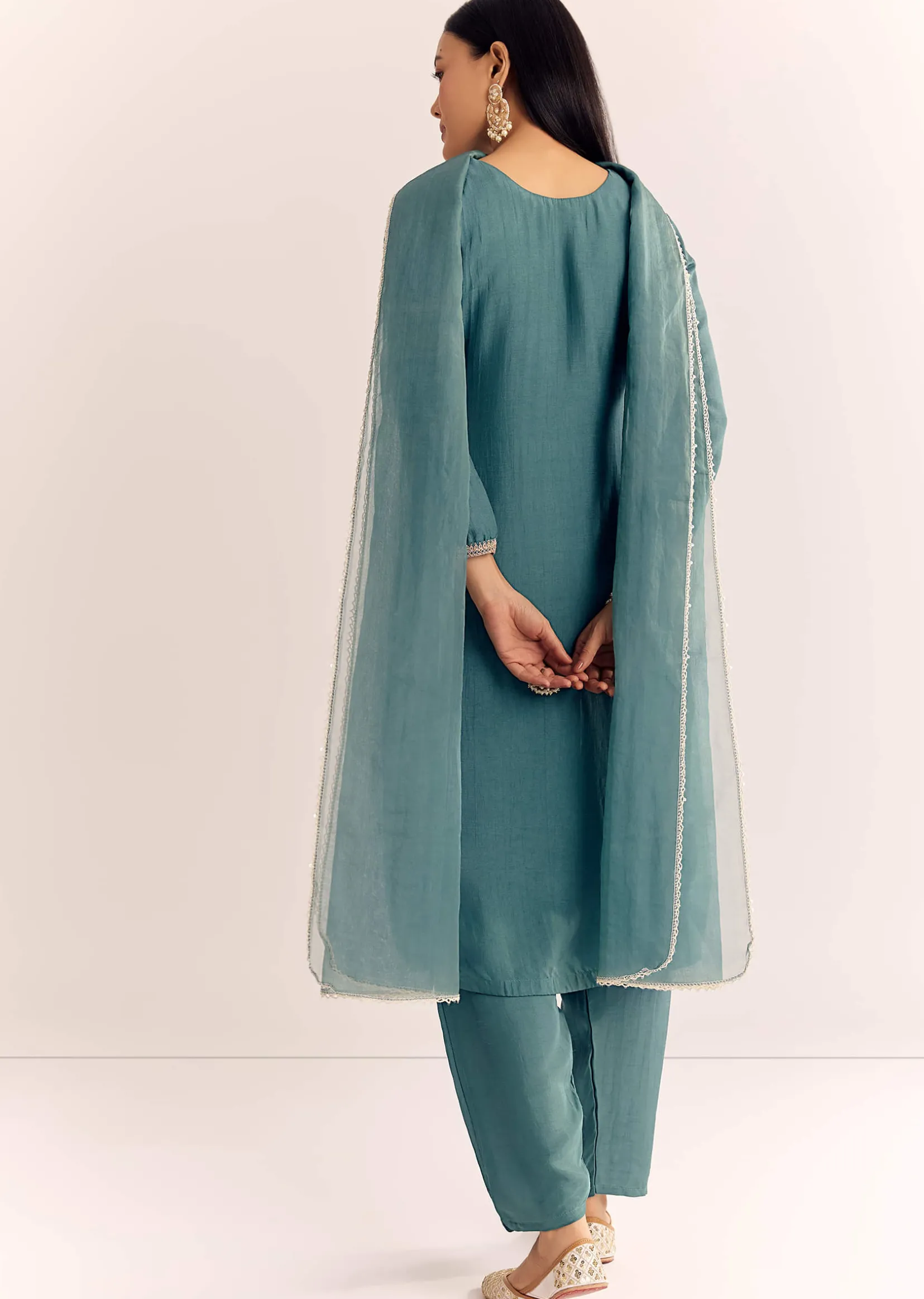 Green Zardosi Work Dola Silk Kurta Set With Dupatta