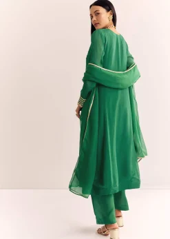 Green Zari Neckline Chinon Anarkali Suit With Dupatta