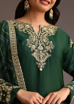 Green Zari Work Palazzo Suit With Organza Dupatta