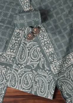 Grey Batik Hand Block Printed Cotton Dress Material