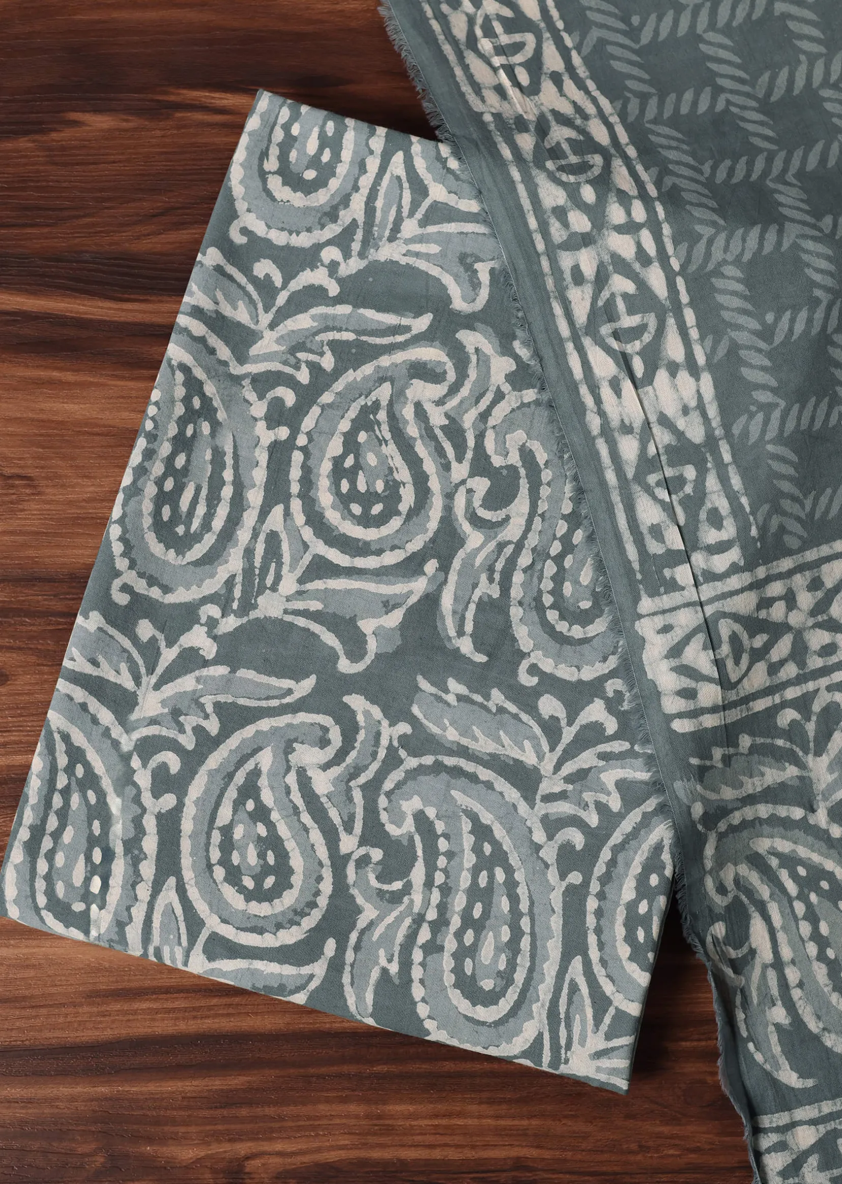 Grey Batik Hand Block Printed Cotton Dress Material