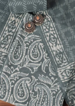 Grey Batik Hand Block Printed Cotton Dress Material