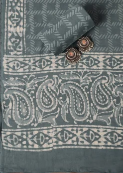 Grey Batik Hand Block Printed Cotton Dress Material
