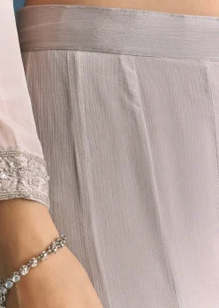 Grey Chinon Cutdana Sequin Embroidered Kurta Palazzo Suit