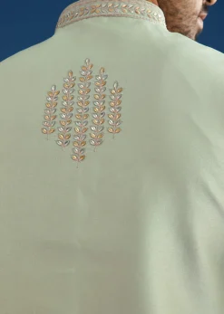 Grey Cotton Silk Kurta Jacket Set With Mirror Embroidery