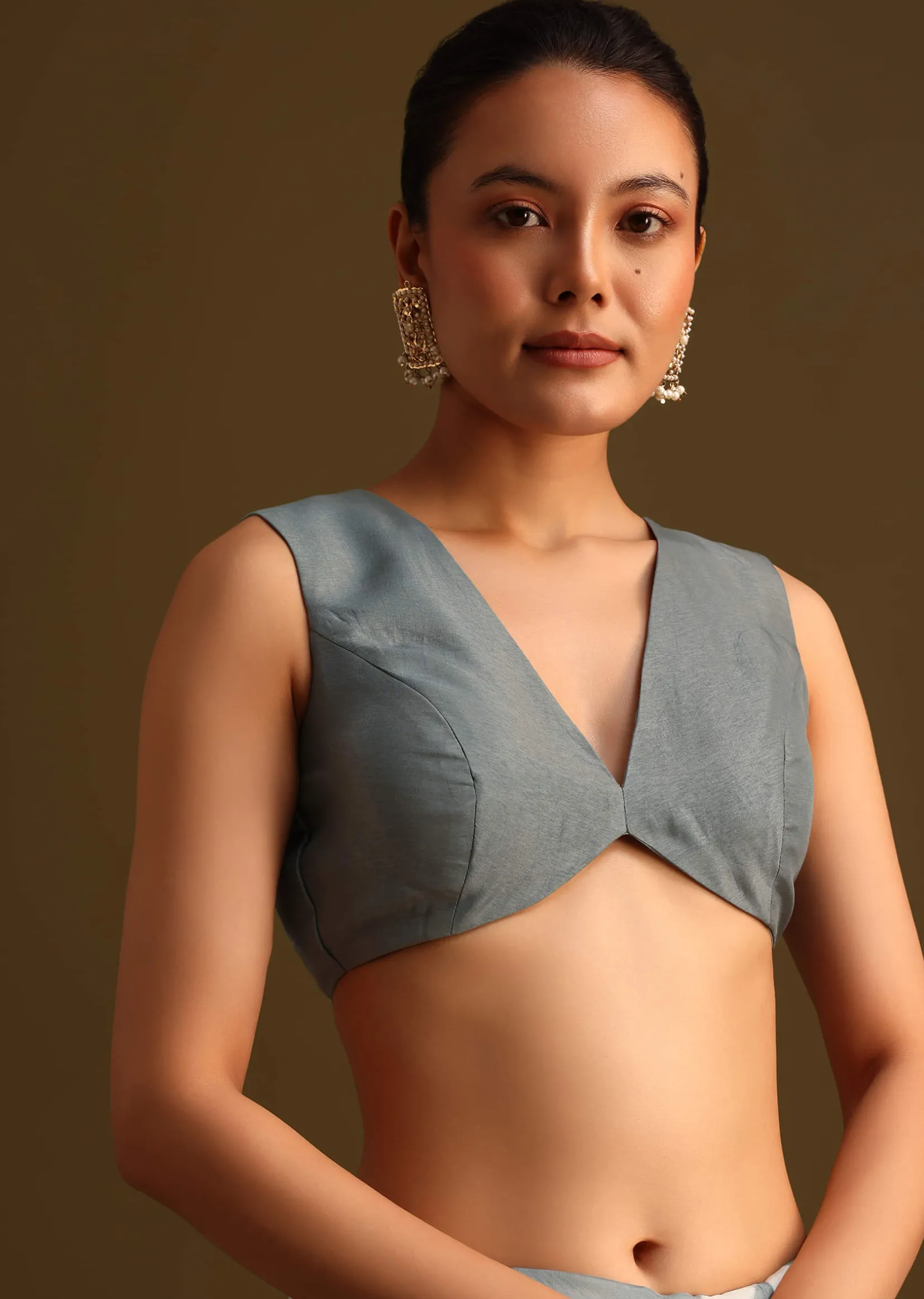 Grey Crepe Shibori Leheriya Saree With Gota Patti Border Work
