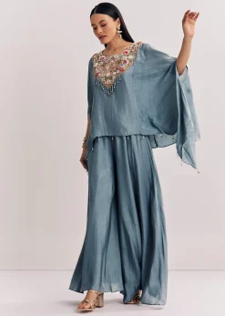 Grey Dola Silk Kaftaan Indowestern Suit With Zardosi Work